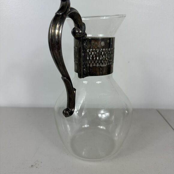 Vintage Corning Glass Carafe, Silver Plate, Fits Separate Pouring/ Warming Stand - Picture 2 of 5